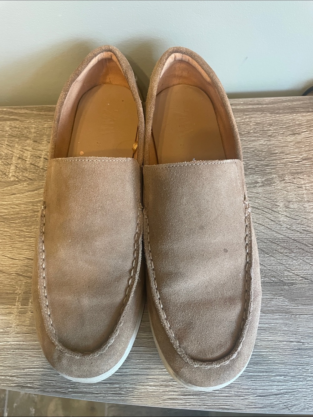 Zara Boy EU39 Suede Slip-On Loafers in Taupe